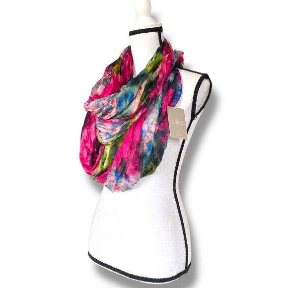 NWT Anthropologie Fau et Fille Infinity Scarf Multi Watercolor Floral Modal Silk - Picture 3 of 12